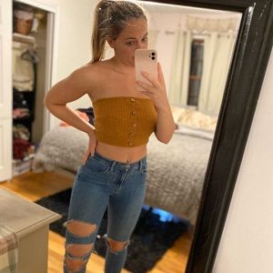 Yellow Tube Top with Fashion Buttons